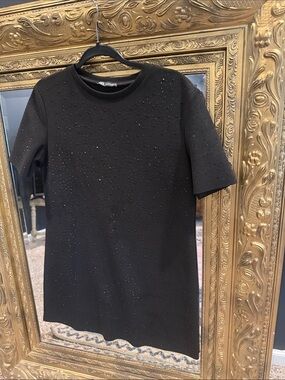 Zara Black Short-Sleeve shift dress  with Sparkle Detail
